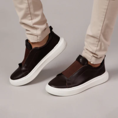 Men’s Brown Slip-On Trainers with Contrast Sole