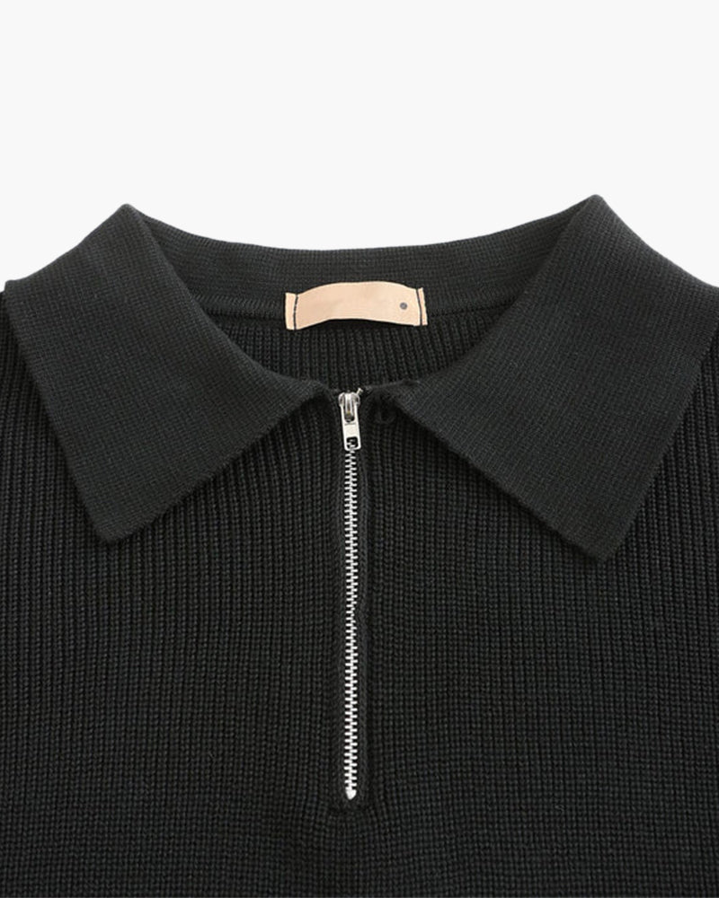 Men’s Knitted Jumper with Polo Collar and Front Zip