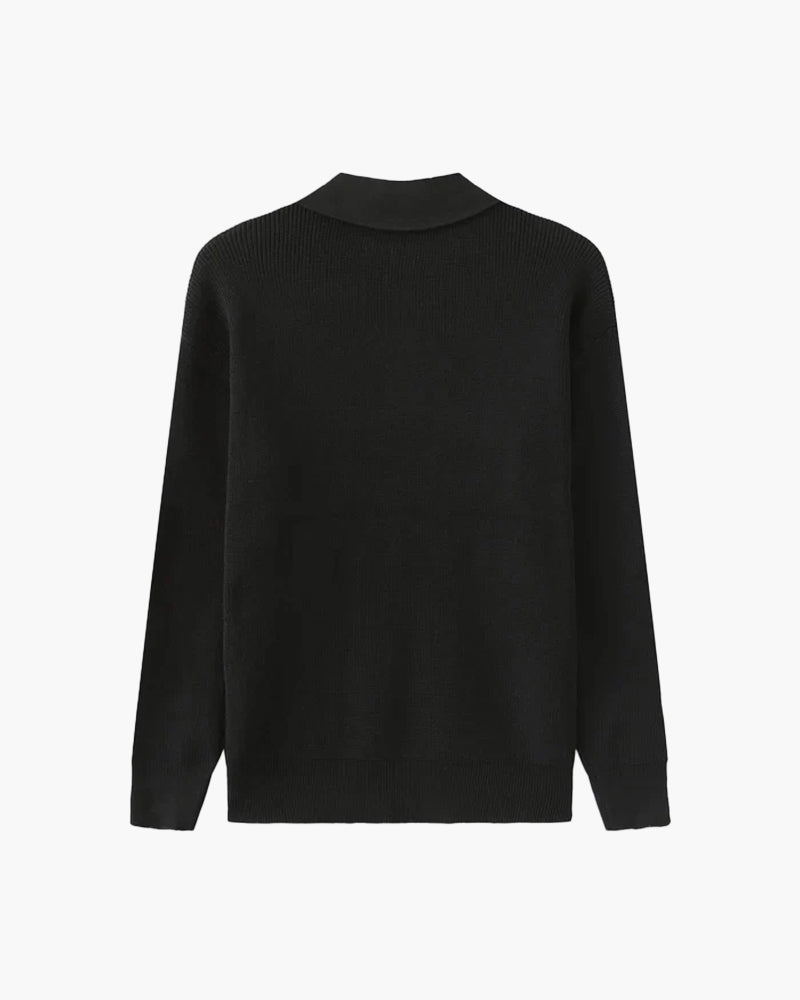Men’s Knitted Jumper with Polo Collar and Front Zip