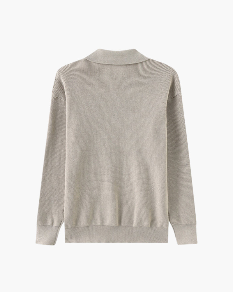 Men’s Knitted Jumper with Polo Collar and Front Zip