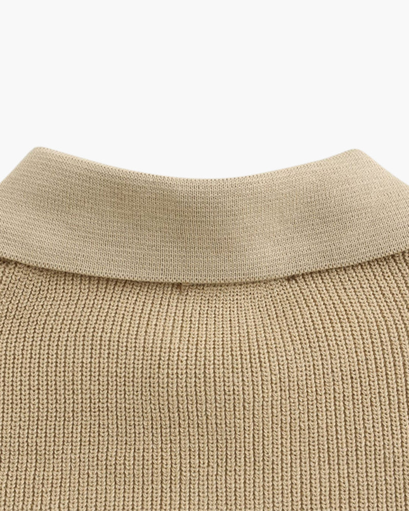 Men’s Knitted Jumper with Polo Collar and Front Zip