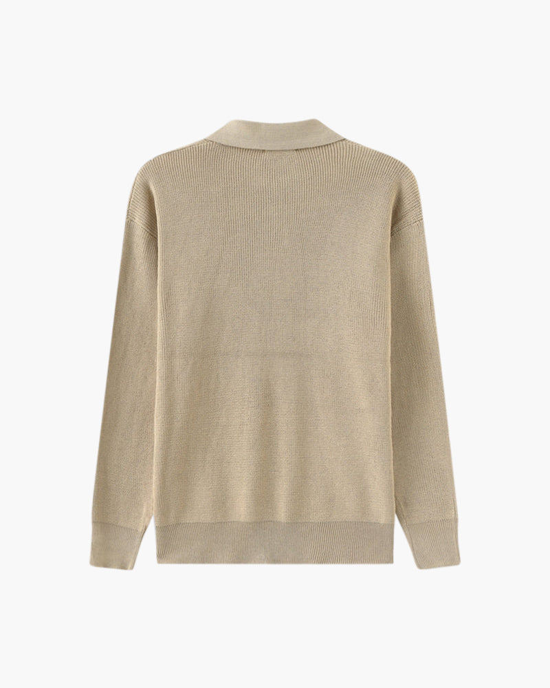 Men’s Knitted Jumper with Polo Collar and Front Zip
