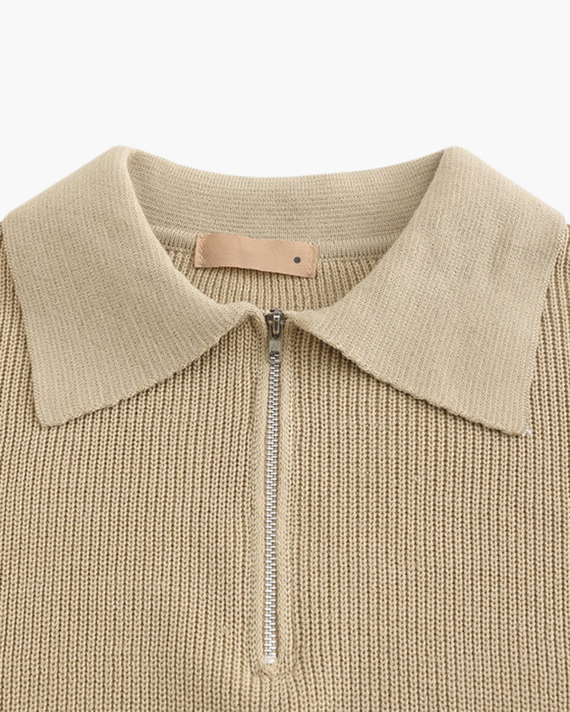 Men’s Knitted Jumper with Polo Collar and Front Zip