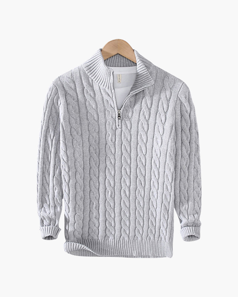 Men’s Cable Knit Jumper with Half-Zip Collar