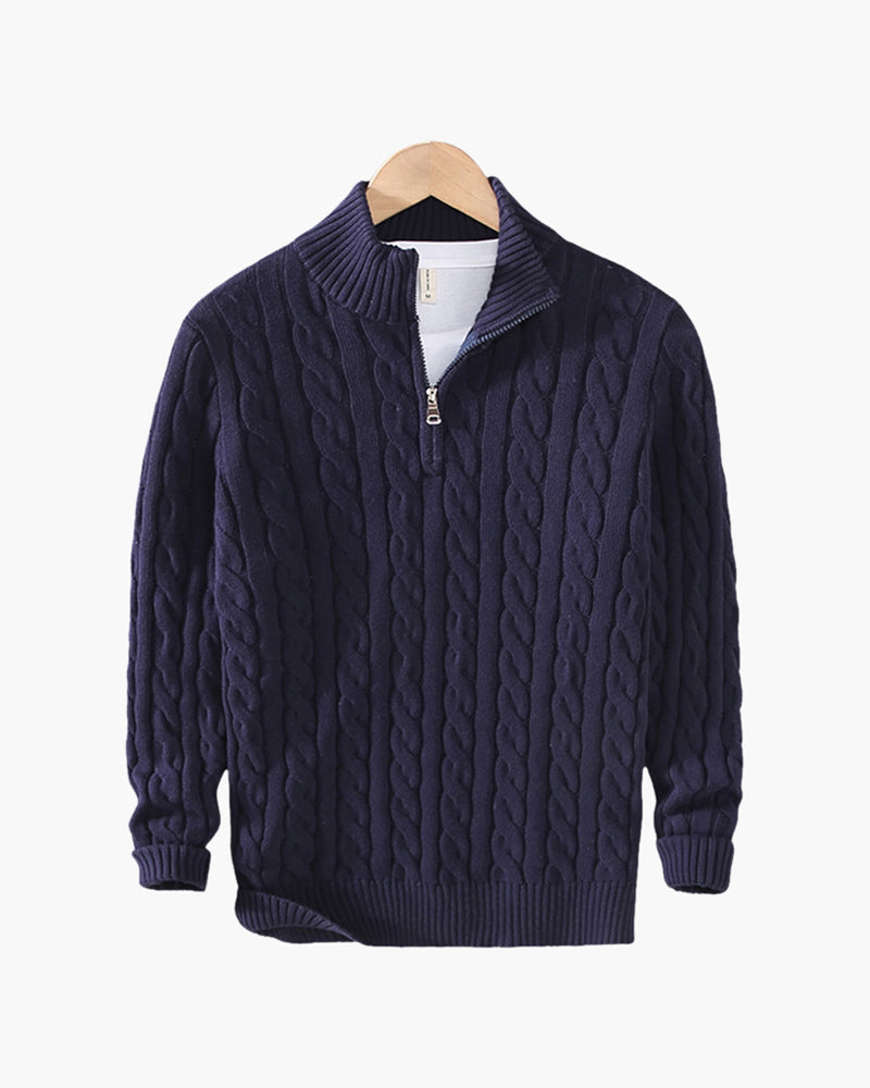 Men’s Cable Knit Jumper with Half-Zip Collar