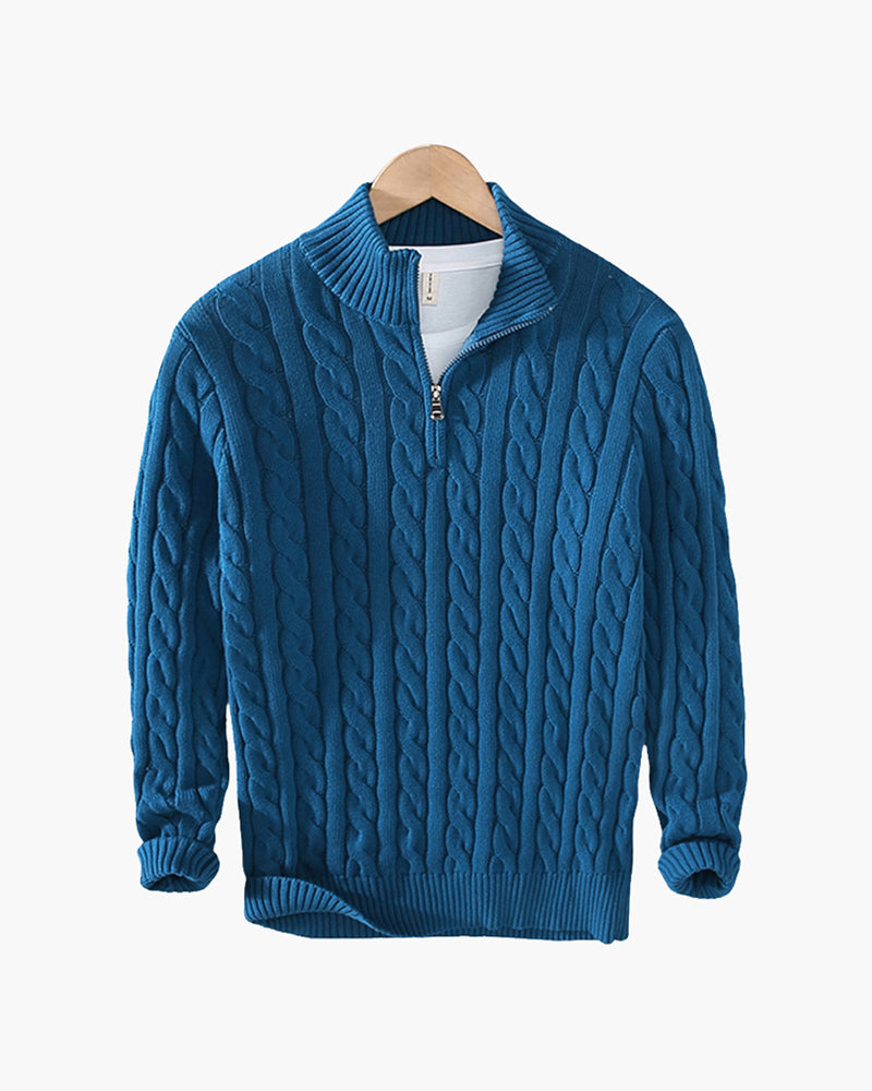 Men’s Cable Knit Jumper with Half-Zip Collar