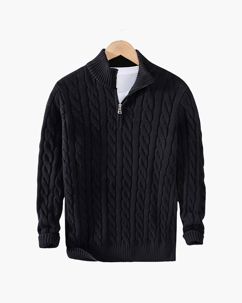 Men’s Cable Knit Jumper with Half-Zip Collar