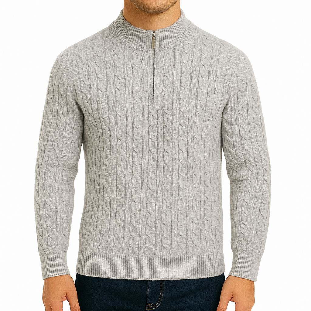 High Neck Cable Jumper with Zip Closure