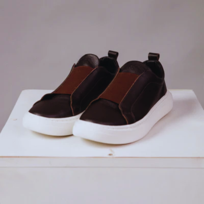 Men’s Brown Slip-On Trainers with Contrast Sole