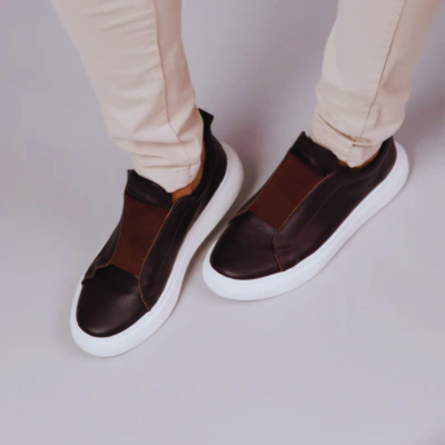 Men’s Brown Slip-On Trainers with Contrast Sole