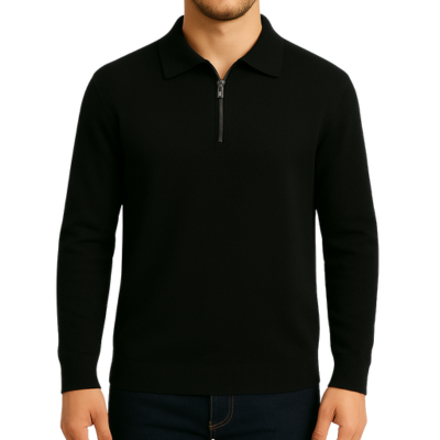 Men’s Knitted Jumper with Polo Collar and Front Zip