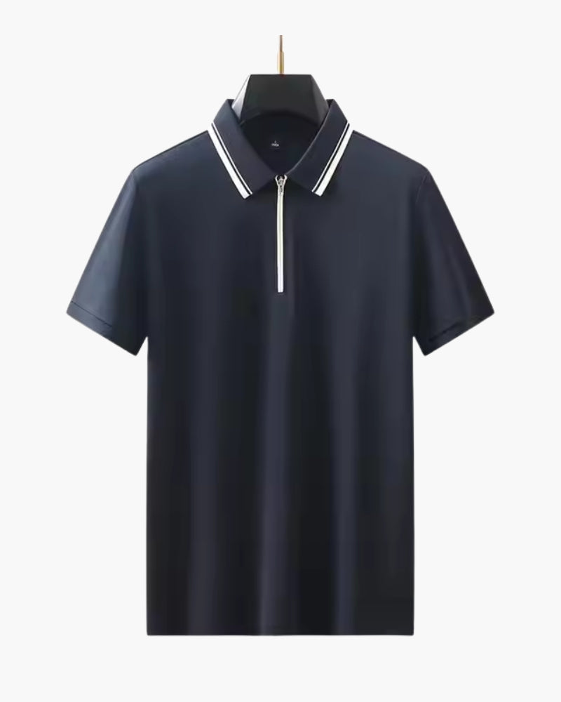 Short Sleeve Zip Polo Shirt with Refined Collar