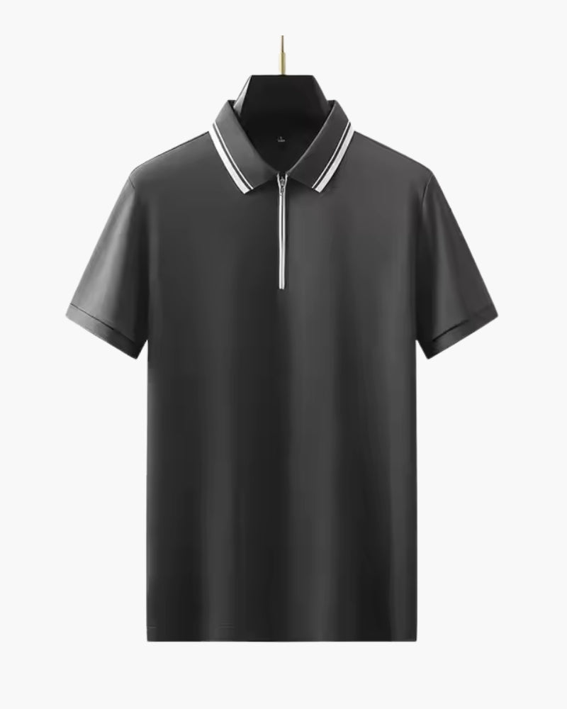 Short Sleeve Zip Polo Shirt with Refined Collar