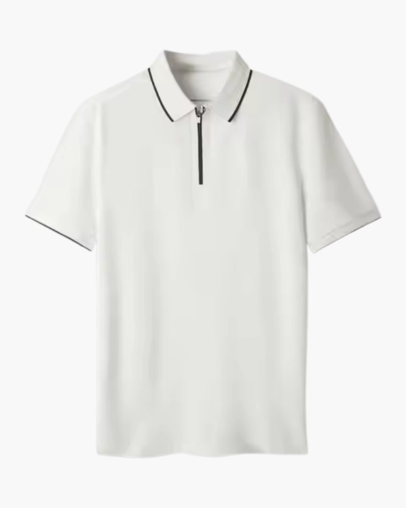Short Sleeve Zip Polo Shirt with Refined Collar