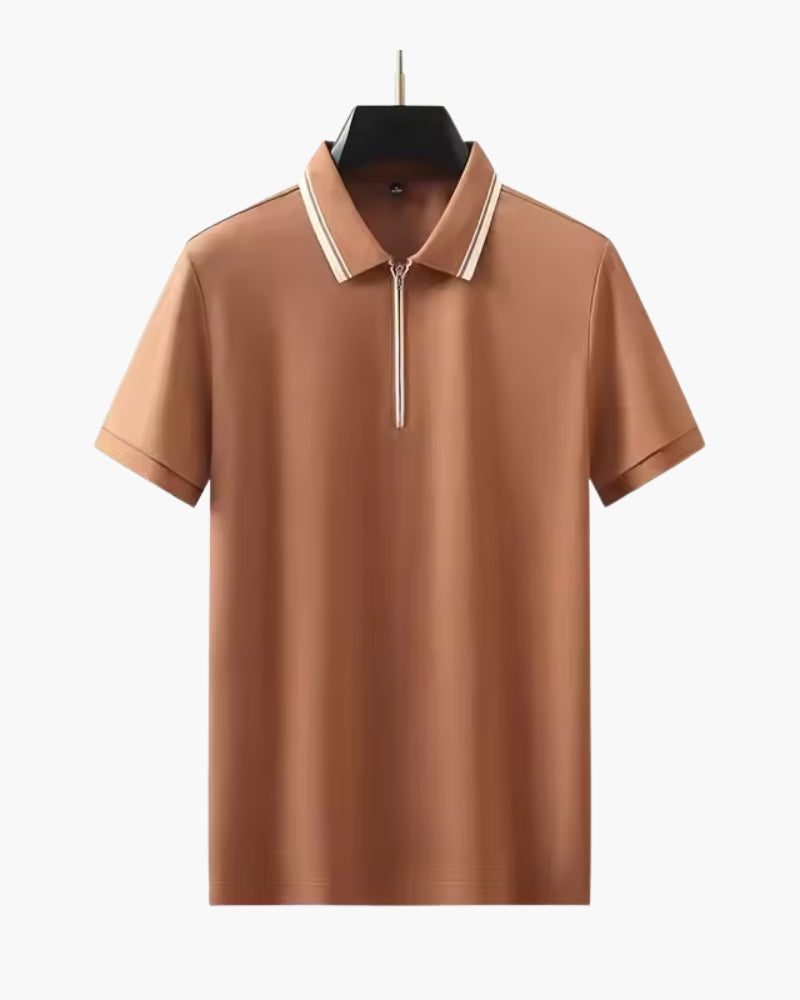 Short Sleeve Zip Polo Shirt with Refined Collar