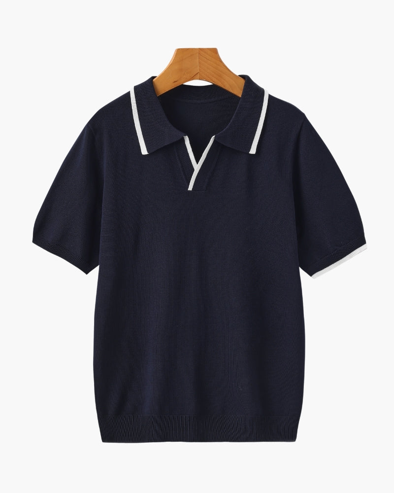 Men’s Short Sleeve Knitted Polo Shirt with Contrast Trim