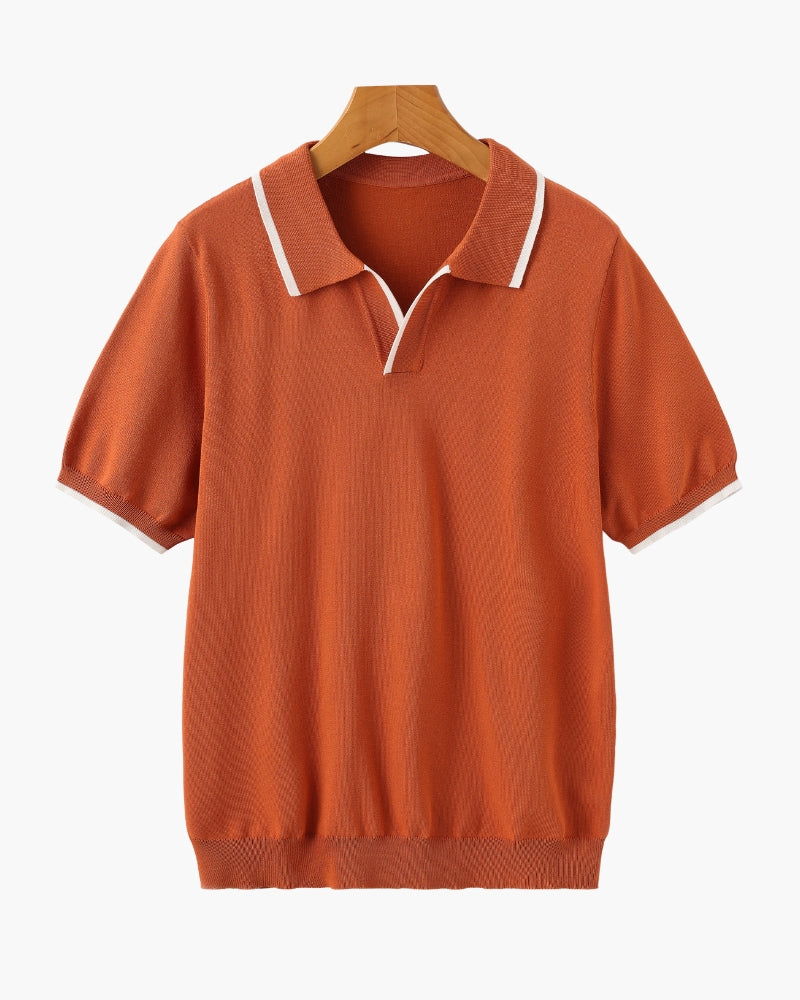 Men’s Short Sleeve Knitted Polo Shirt with Contrast Trim
