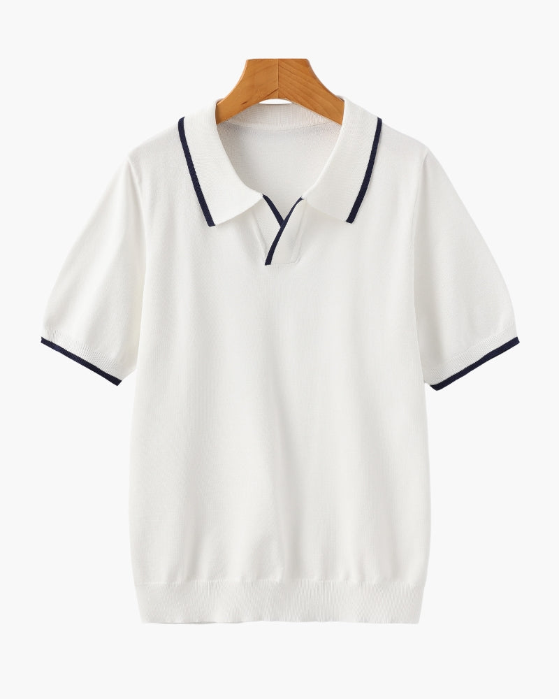 Men’s Short Sleeve Knitted Polo Shirt with Contrast Trim