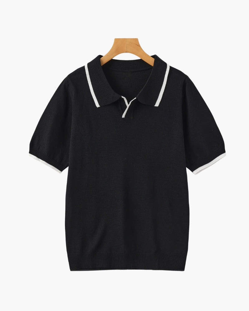 Men’s Short Sleeve Knitted Polo Shirt with Contrast Trim
