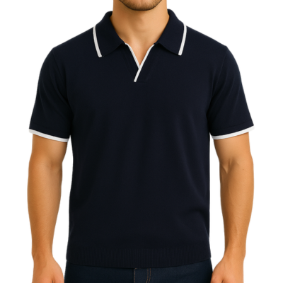 Men’s Short Sleeve Knitted Polo Shirt with Contrast Trim