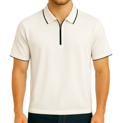 Short Sleeve Zip Polo Shirt with Refined Collar