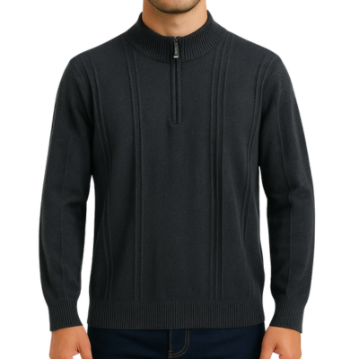 Smart Knit Jumper with High Neck and Short Zip
