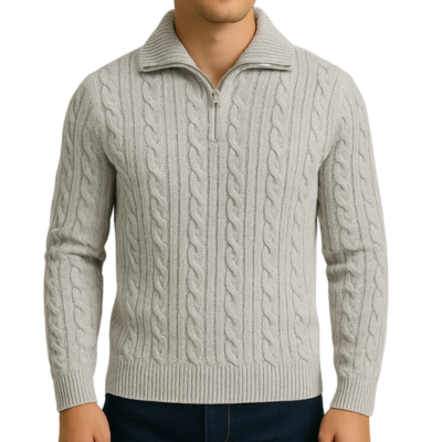 Men’s Cable Knit Jumper with Half-Zip Collar