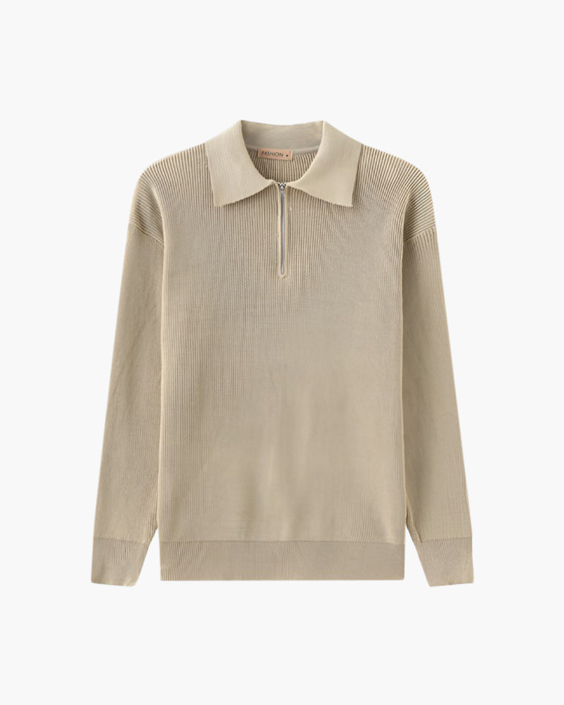 Men’s Knitted Jumper with Polo Collar and Front Zip