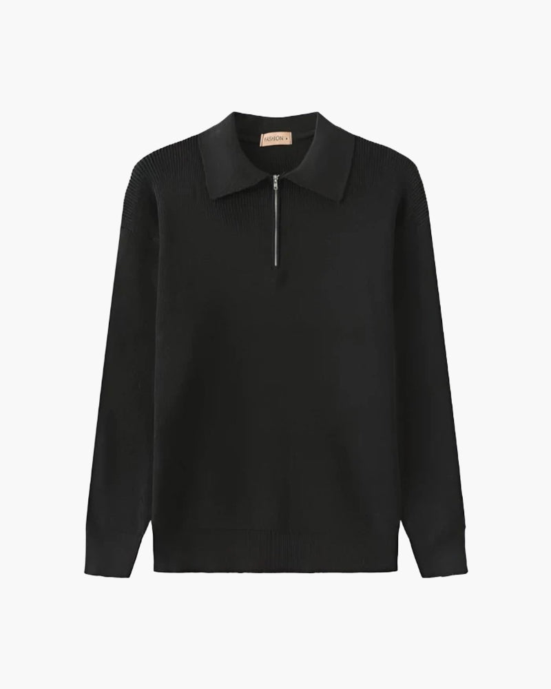 Men’s Knitted Jumper with Polo Collar and Front Zip