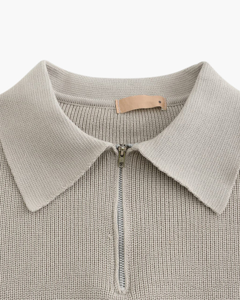 Men’s Knitted Jumper with Polo Collar and Front Zip