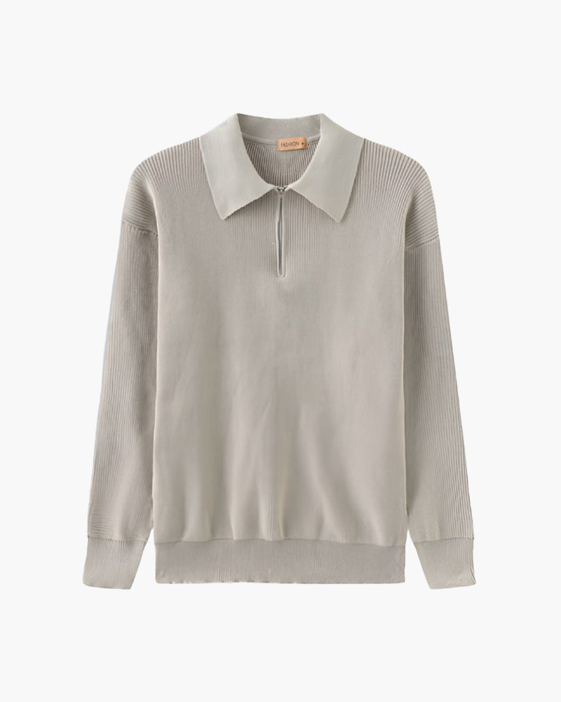 Men’s Knitted Jumper with Polo Collar and Front Zip